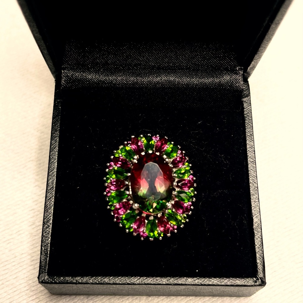 WOW! Watermelon Quartz, Rhodolite, Diopside and Garnet Cocktail Ring